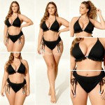 Фото Купальник раздельный чёрный большого размера в рубчик 430-12