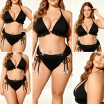 Фото Купальник раздельный чёрный большого размера в рубчик 430-12