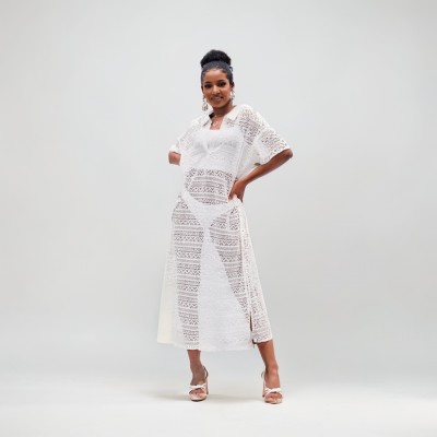 Пляжная туника белая кружевная прозрачная 146-114