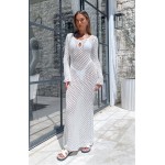 Фото Ажурная пляжная туника макси с вырезом и длинным рукавом 146-119