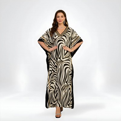 Пляжная туника макси с принтом Зебра и V-образным вырезом 146-120