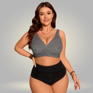 Раздельный купальник больших размеров с топом в полоску 433-01