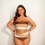 Фото Купальник бикини Plus Size бандо с высокой посадкой и полосатым принтом 433-02
