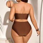 Фото Купальник бикини Plus Size бандо с высокой посадкой и полосатым принтом 433-02