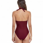 Картинка Слитный купальник halter в бордовом цвете 428-08-2 з різних сторін Фото Слитный купальник halter в бордовом цвете 428-08-2