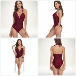 Картинка Слитный купальник halter в бордовом цвете 428-08-2 з різних сторін Фото Слитный купальник halter в бордовом цвете 428-08-2