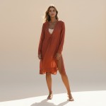 Фото Пляжна туніка-сорочка теракотова, довгий рукав, розрізи 146-111-2