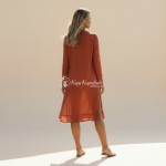 Фото Пляжна туніка-сорочка теракотова, довгий рукав, розрізи 146-111-2