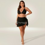 Фото Чорний бікіні Plus Size з воланами та парео-спідницею, висока талія 433-03-2
