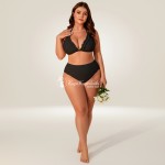 Фото Чорний бікіні Plus Size з воланами та парео-спідницею, висока талія 433-03-2