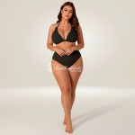 Фото Чорний бікіні Plus Size з воланами та парео-спідницею, висока талія 433-03-2