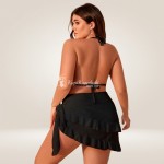 Фото Чорний бікіні Plus Size з воланами та парео-спідницею, висока талія 433-03-2