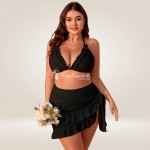 Фото Чорний бікіні Plus Size з воланами та парео-спідницею, висока талія 433-03-2