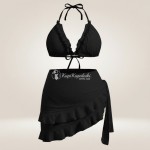 Фото Чорний бікіні Plus Size з воланами та парео-спідницею, висока талія 433-03-2