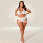 Фото Белый бикини Plus Size с воланами и парео-юбкой, высокая талия 433-03-1