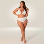Фото Белый бикини Plus Size с воланами и парео-юбкой, высокая талия 433-03-1