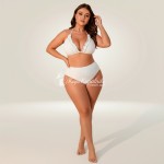 Фото Белый бикини Plus Size с воланами и парео-юбкой, высокая талия 433-03-1
