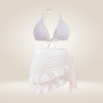 Фото Белый бикини Plus Size с воланами и парео-юбкой, высокая талия 433-03-1