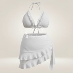 Фото Белый бикини Plus Size с воланами и парео-юбкой, высокая талия 433-03-1