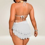Фото Белый бикини Plus Size с воланами и парео-юбкой, высокая талия 433-03-1