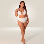 Фото Белый бикини Plus Size с воланами и парео-юбкой, высокая талия 433-03-1