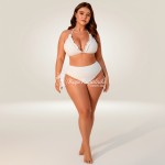 Фото Белый бикини Plus Size с воланами и парео-юбкой, высокая талия 433-03-1