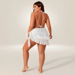 Фото Белый бикини Plus Size с воланами и парео-юбкой, высокая талия 433-03-1