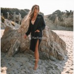 Фото Пляжная туника-рубашка чёрная, длинный рукав, боковые разрезы 146-111-3