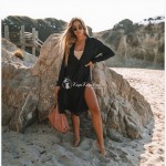 Фото Пляжная туника-рубашка чёрная, длинный рукав, боковые разрезы 146-111-3