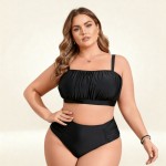 Фото Черный раздельный купальник Plus Size с высокой посадкой и мягкими сборка 434-04
