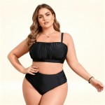 Фото Черный раздельный купальник Plus Size с высокой посадкой и мягкими сборка 434-04
