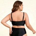 Фото Черный раздельный купальник Plus Size с высокой посадкой и мягкими сборка 434-04