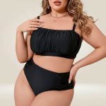Фото Черный раздельный купальник Plus Size с высокой посадкой и мягкими сборка 434-04