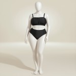 Фото Черный раздельный купальник Plus Size с высокой посадкой и мягкими сборка 434-04