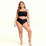 Фото Черный раздельный купальник Plus Size с высокой посадкой и мягкими сборка 434-04