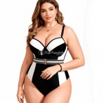 Фото Суцільний купальник Plus Size чорно-білий із підтримкою та поясом 434-06