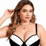 Фото Суцільний купальник Plus Size чорно-білий із підтримкою та поясом 434-06