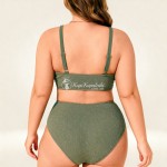 Фото Раздельный купальник Plus Size оливковый с текстурой, сборкой и высокой посадкой 434-08