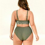 Фото Раздельный купальник Plus Size оливковый с текстурой, сборкой и высокой посадкой 434-08