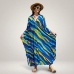 Картинка Туника женская пляжная из вискозы Диагональная полоска Сине-желтая One Size 146-123-1 Фото Туника женская пляжная из вискозы Диагональная полоска Сине-желтая One Size 146-123-1