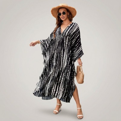 Фото Туника женская пляжная из вискозы Тай-дай Черно-белая One Size 146-123-2