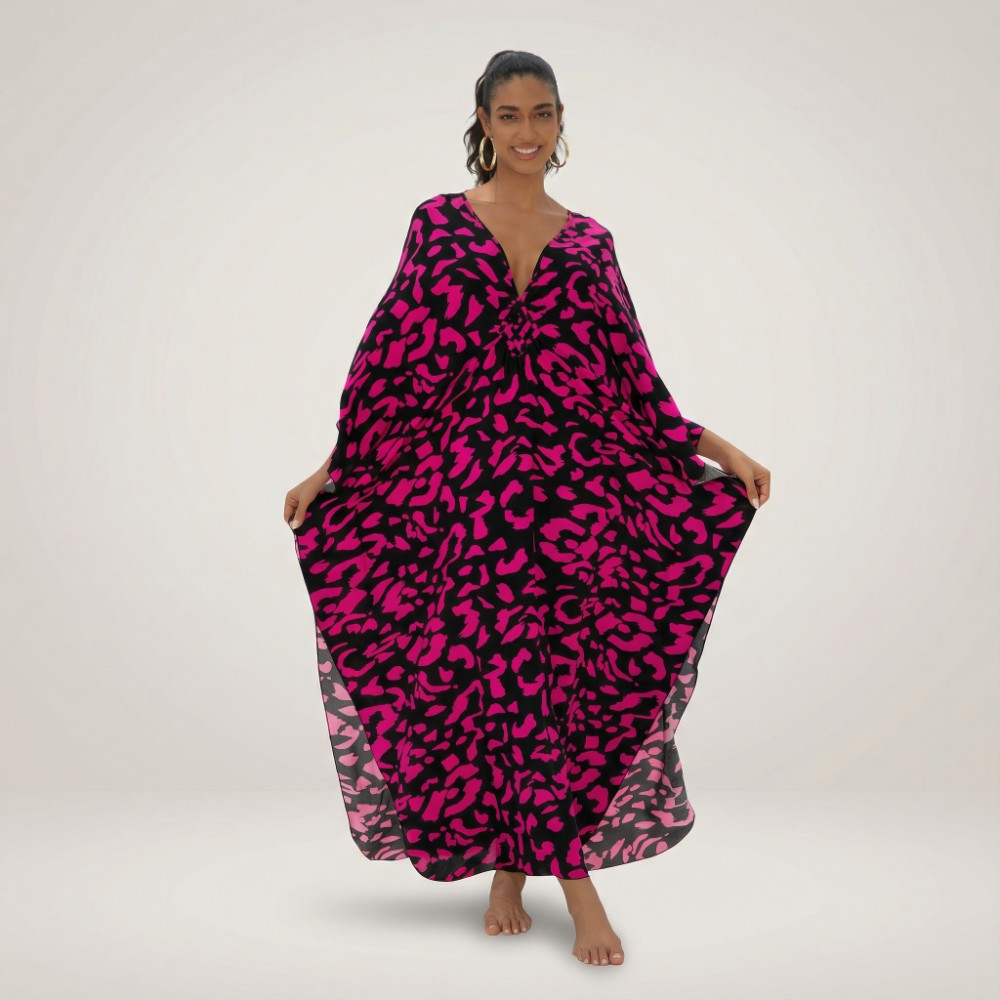 Картинка Туника женская пляжная из вискозы Леопард Фуксия One Size 405-76-1 Фото Туника женская пляжная из вискозы Леопард Фуксия One Size 405-76-1