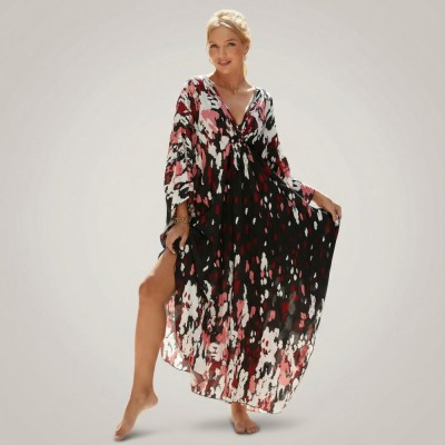 Фото Туника женская пляжная из вискозы Абстракция Черно-розовая One Size 405-76-2