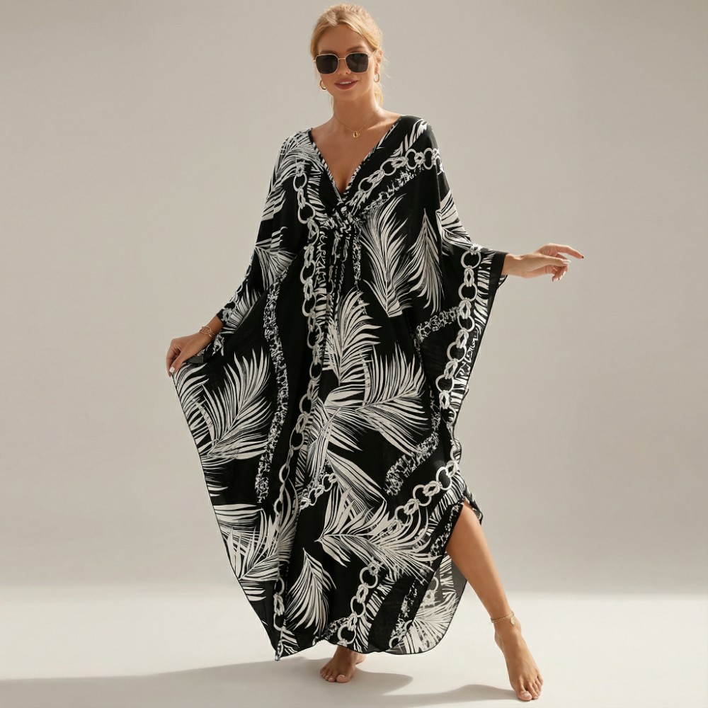 Картинка Туніка жіноча пляжна Пальми та Ланцюги Чорна One Size 405-76-5 з різних сторін Фото Туніка жіноча пляжна Пальми та Ланцюги Чорна One Size 405-76-5