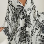 Фото Туніка жіноча пляжна з віскози Пальми та Ланцюги Молочна One Size 405-76-6-K