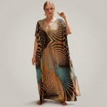 Туника женская пляжная из вискозы Абстракция Пальмы Бирюза One Size 146-121 — вид вблизи Купить Туника женская пляжная из вискозы Абстракция Пальмы Бирюза One Size 146-121 — реальное фото