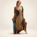 Туника женская пляжная из вискозы Абстракция Пальмы Бирюза One Size 146-121 — вид вблизи Купить Туника женская пляжная из вискозы Абстракция Пальмы Бирюза One Size 146-121 — реальное фото