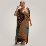 Туника женская пляжная из вискозы Абстракция Пальмы Бирюза One Size 146-121 — вид вблизи Купить Туника женская пляжная из вискозы Абстракция Пальмы Бирюза One Size 146-121 — реальное фото