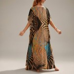 Туника женская пляжная из вискозы Абстракция Пальмы Бирюза One Size 146-121 — вид вблизи Купить Туника женская пляжная из вискозы Абстракция Пальмы Бирюза One Size 146-121 — реальное фото