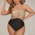 Купить Купальник слитный колор-блок бежево-черный Plus Size 436-02 — реальное фото